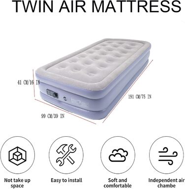 Надувне ліжко Icelus Doppel 204x153x23 см з повітряним насосом. Надувний матрац для кемпінгу, подорожей та дому. Ліжко для відпочинку, спальне місце для 1 особи