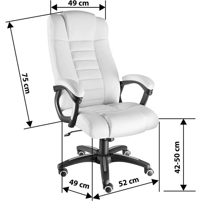 Офісне крісло TecTake 801046 Крісло керівника, регульоване по висоті, з підлокітниками, ергономічне обертове крісло зі штучної шкіри, регульований Механізм гойдання і високоякісна оббивка (білого кольору)
