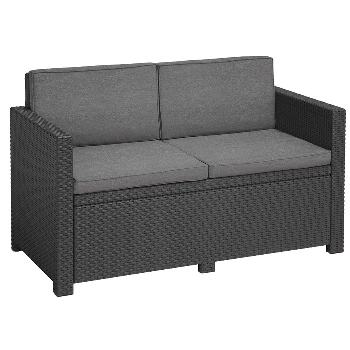 Диван садовий Allibert Victoria 2-місний, ротанг, сірий, з подушками, 129x63x77 см