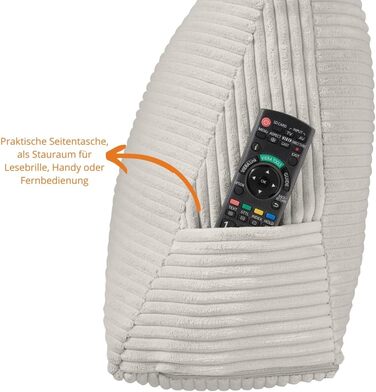 Подушка для спини в ліжко та на диван sleepling, вельветова клиновидна подушка для читання та підтримки попереку з бічною кишенею, знімний чохол, 70x40x20 см, бежевий