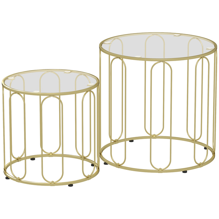 HOMCOM Набір з 2 скляних столиків, вкладишних, зі скляними стільницями та металевим каркасом, золотого кольору