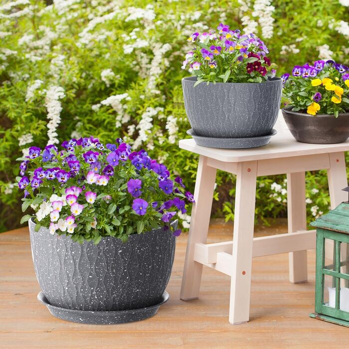 Набір горщиків для квітів з системою поливу (3 шт.), 20.3/17.8/15.2 см, сірий з білими крапками, для дому та балкона