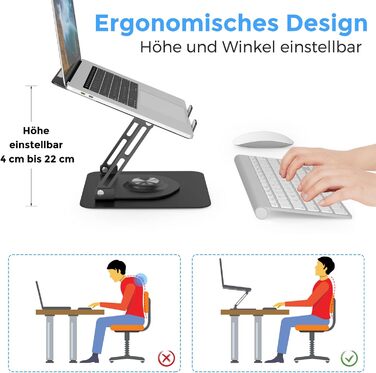 Підставка для ноутбука з регулюванням висоти та поворотним основанням 360°, алюмінієва, чорна