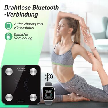 Цифрова вага для людей з Bluetooth, ваги-аналізатор складу тіла: вимірювання жиру, ІМТ, м'язової маси, пульсу, води, білка, ваги кісток, BMR