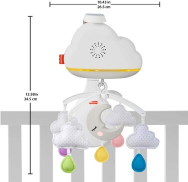 Нічник Fisher-Price CDN41-3-в-1 із заспокійливою музикою і білим шумом із зоряним освітленням, дитяче обладнання, від 0 місяців і старше (Cloud Mobile)