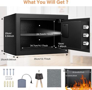 Пожежостійкий сейф Safe Tresor 25L з висувним ящиком та відділенням для батарей, для грошей, ювелірних виробів, документів