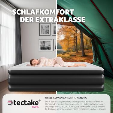 Надувна матрац Tectake для відпочинку та кемпінгу, 200 x 148 x 44 см, з електропомпою та сумкою для перенесення