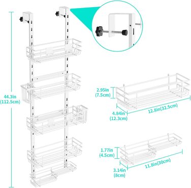 Настінна поличка для душу HapiRm з 22 гачками та 2 тримачами для зубних щіток, 5 ярусів (білий)