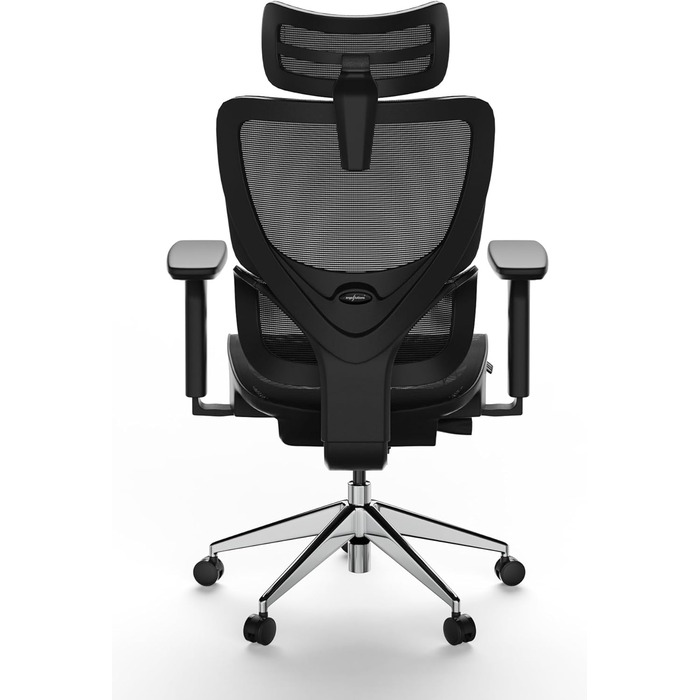 Ергономічне крісло для офісу та геймінгу Ergolutions Senta FX Mesh - чорний + алюміній, регульована 3D-підголовник, сітчаста тканина, для великих людей, 7 років гарантії, сертифікат BIFMA