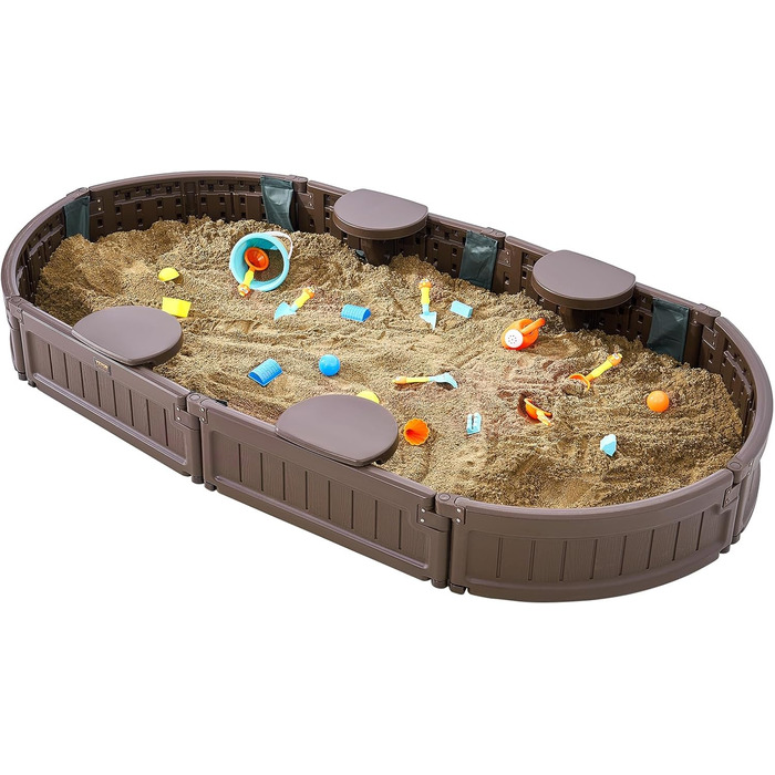 Дерев'яний пісочниця VEVOR з кришкою, восьмигранна, з 4 місцями для сидіння та підстилкою, для дітей 3-12 років, для саду, подарунок для хлопчиків та дівчаток (пластик + овал)