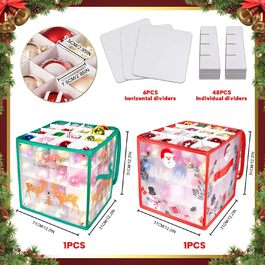 Коробка для прикрас на ялинку з Сантою та оленем, 64 відділення, з регульованими перегородками та 2 застібками-блискавками