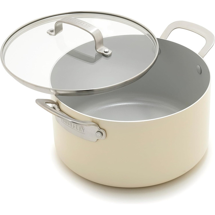 GreenPan x Bobby Flay каструля 5.7 л з нержавіючої сталі з кришкою з термостійкого скла, антипригарне покриття Diamond Ceramic, індукційний, легко миється, можна мити в посудомийній машині та використовувати в духовці, сірий (Графіт/Nature's Delight)