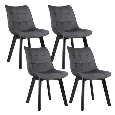 Елегантні стільці для їдальні EUGAD, комплект з 4 шт., для кухні, вітальні, їдальні. М'яке сидіння з велюру, дерев'яні ніжки, до 150 кг, темно-сірий колір.