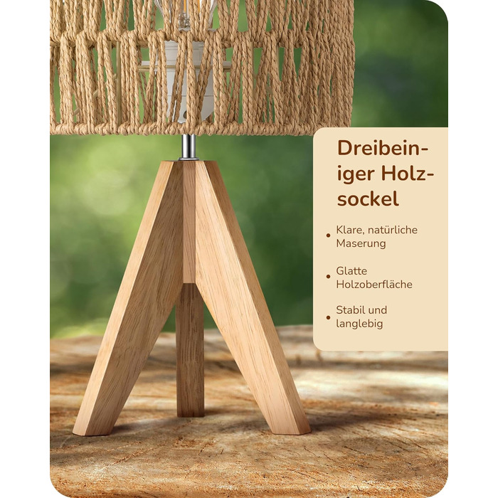 LED настільна лампа EDISHINE з абажуром з ручної роботи, дерев'яною ніжкою, тепле світло 2700K, бохо-стиль, для спальні, вітальні, готелю, з лампочкою E27 4W