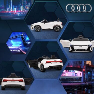 Електромобіль для дітей HOMCOM Audi RS e-tron GT з пультом, ременем безпеки, звуками, фарами, 3-5 років, білий