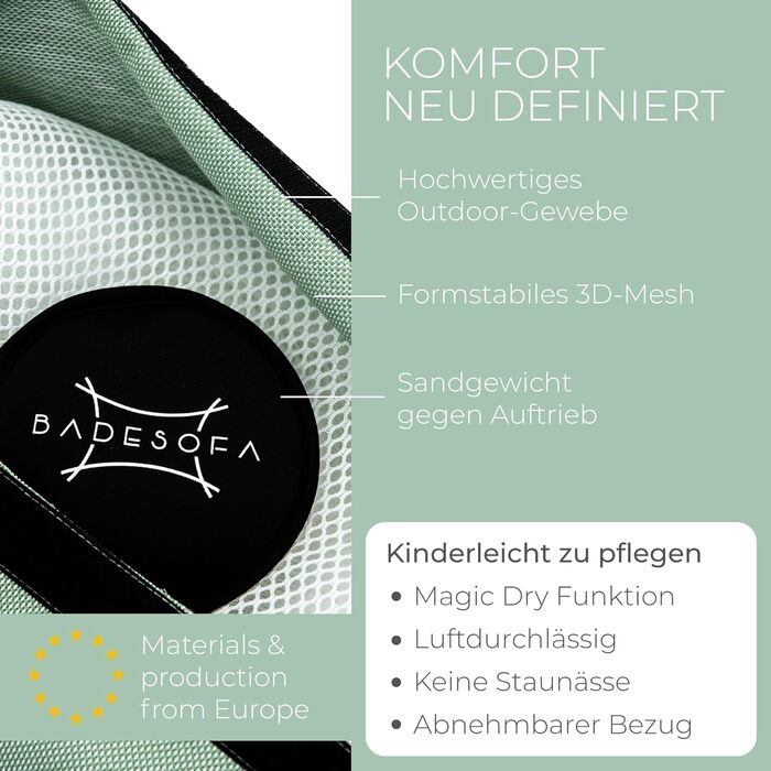 Подушка для ванни BADESOFA® | Преміум-якість | Швидковисихаюча | Зручна | Підходить для будь-якої ванни | Зелена | Маде ін EU | Можна прати