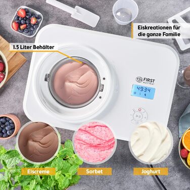 Електрична машина для приготування морозива TZS First Austria 1L з компресором 3 в 1 - для морозива, сорбету та замороженого йогурту. Включає мірний стакан та шпатель.