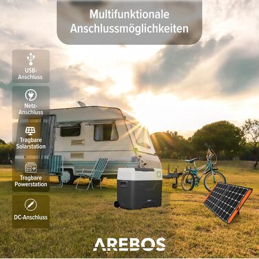 Автомобільний компресор-холодильник Arebos 47л з колесами: Електрична сумка-морозильник з APP, USB, 12/24/230V для авто, кемпінгу, човна