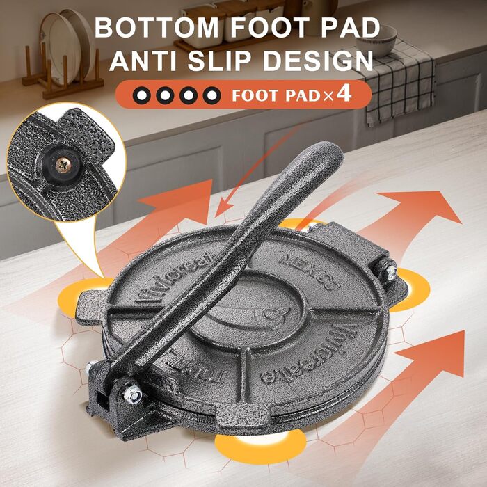 Прес для тортилій з чавуну Vivicreate, 19,1 см. Прес для тіста, роті, мексиканської кухні