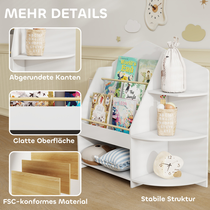 AIYAPLAY Поличкова шафа для дитячої кімнати з 7 полицями для книг та іграшок, з заокругленими краями, витримує 40 кг, білий колір
