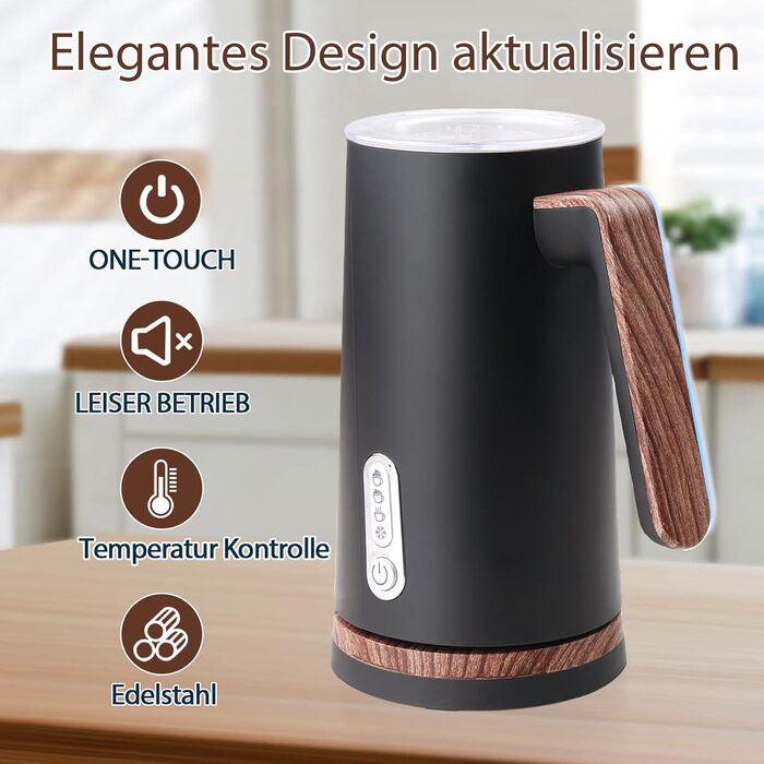 Електричний спінювач молока 4-в-1 – спінювач молока, нагрівач молока з автоматичним відключенням, білий (чорний)