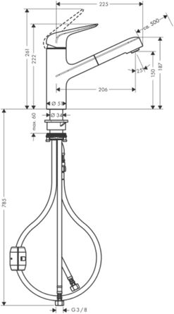 Змішувач для кухні Hansgrohe (змішувач для кухні 120 поворотний, високий висувний вилив 150 мм, стандартні підключення) обробка з нержавіючої сталі