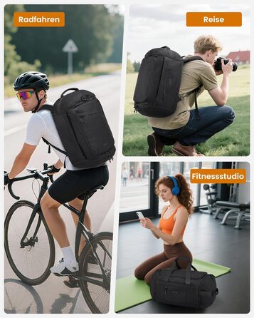 Спортивна сумка LOVEVOOK для жінок та чоловіків, велика сумка для тренувань та подорожей, 45L, з відділенням для взуття та мокрих речей, водонепроникна, з функцією рюкзака, чорна (51x28x32 см)