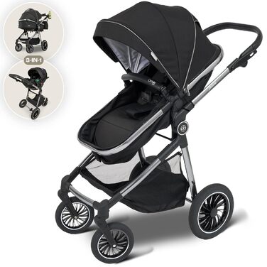 Дитяча коляска 3 в 1 з автокріслом та люлькою | Коляска для малюка з автокріслом, безпечний ремінь, легка оливкова | Без Isofix