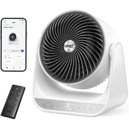 Електричний обігрівач Dreo 714S: 2000W, з пульт та термостат, 7 режимів, захист від перегріву та перекидання, білий, для дому