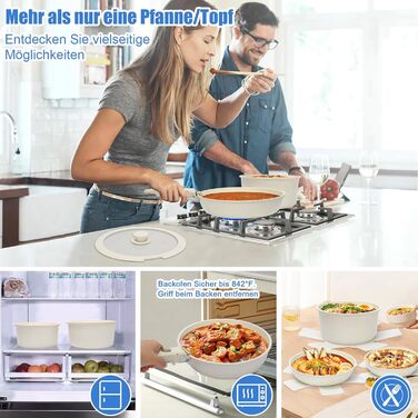 Набір посуду GFTIME 17-ти частинний з антипригарним покриттям Ceramic, для всіх плит (індукція), зі знімними ручками, 20/26 см скляні кришки, без PFOA/PTFE/PFAS