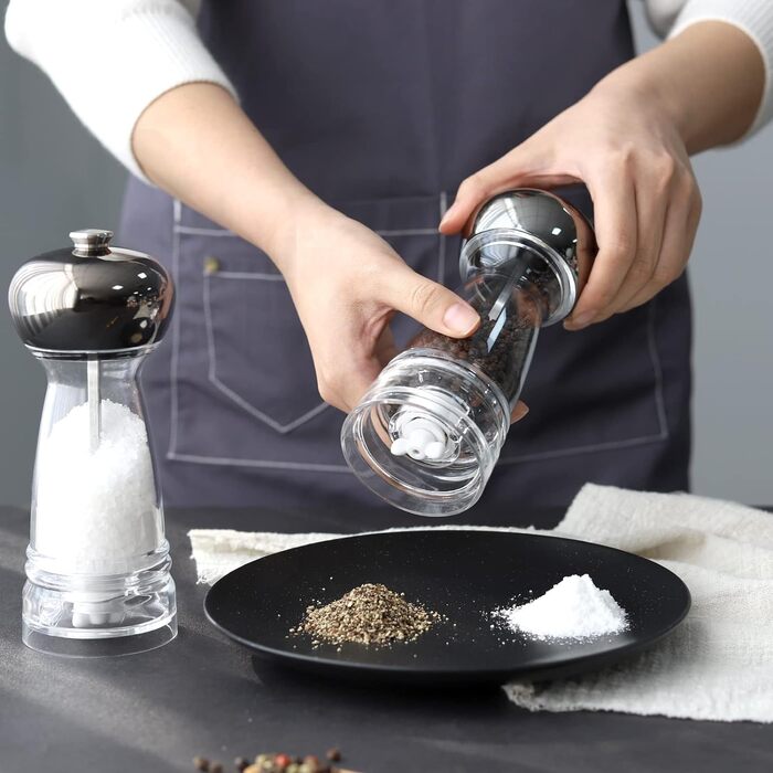 Млинок для солі та перцю Vzaahu, багаторазовий, керамічний молольний стрижень, набір з 2 шт. , млинок для морської солі та чорного перцю в зернах, кухонний, регульована крупність (макс. 60 символів)