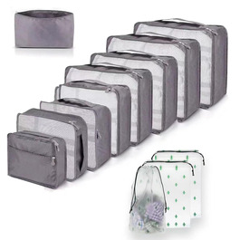 Набір органайзерів для валізи та подорожей, водонепроникні пакувальні куби для одягу, 12 шт, сірі