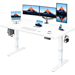Електричний стіл HUANUO 160x80 см, білий, регулювання висоти 60-125 см, 120 кг, 2 мотори