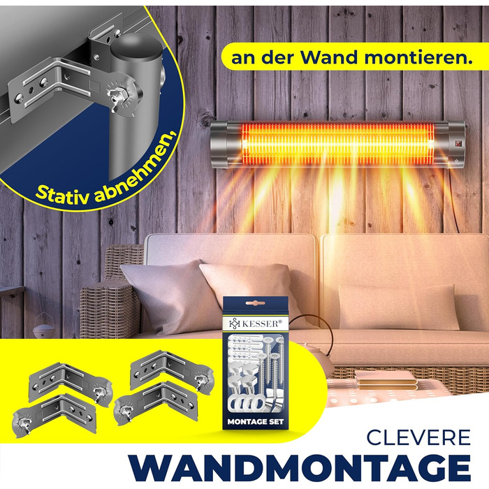 Інфрачервовий обігрівач KESSER® 2500W з пультком та захисним чохлом, телескопічна стійка, для тераси та дому