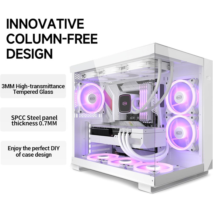 Комп'ютерний корпус ATX PCCOOLER C3T500 ARGB, 6 вентиляторів 120 мм, скляні панелі, безрамний дизайн, сумісний з RTX 40 серією, білий