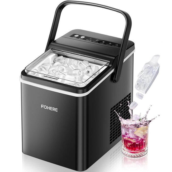 Льодогенератор Fohere портативний з ручкою, 14 кг/24 год, кулі 9 шт за 5 хв, 2 розміри, самоочищення, для дому, кухні, офісу, кемпінгу, вечірок