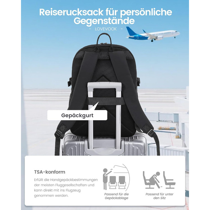 LOVEVOOK Рюкзак для ноутбука 17,3 дюйма, водонепроникний, для жінок та чоловіків, чорний