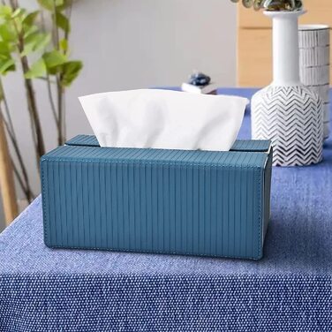 Коробка для косметичних серветок KINGFOM, коробка для серветок зі штучної шкіри / коробка для серветок для офісу, їдальні, ванної кімнати-синій / абрикосовий , - чорний / білий, (смужка синя/Абрикосова, прямокутна)