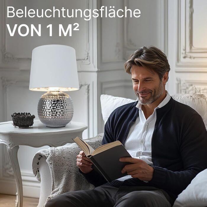 Лампа настільна ARTE LAMP LED з хромованою основою та абажуром з текстилю, біла – для вітальні та спальні