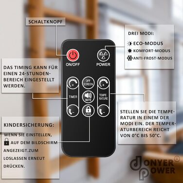 Конвектор DONYER POWER 2500W з Wi-Fi, 24H таймер, дистанційне керування, скло (1.5kW, білий)