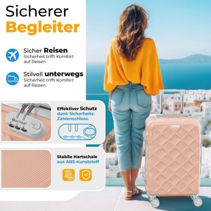 Чемодан KESSER® 84L з ABS-пластику з кодовим замком, вагами та органайзером | Валіза на колесах для подорожей та бізнесу (Nude Grey, 55 см)
