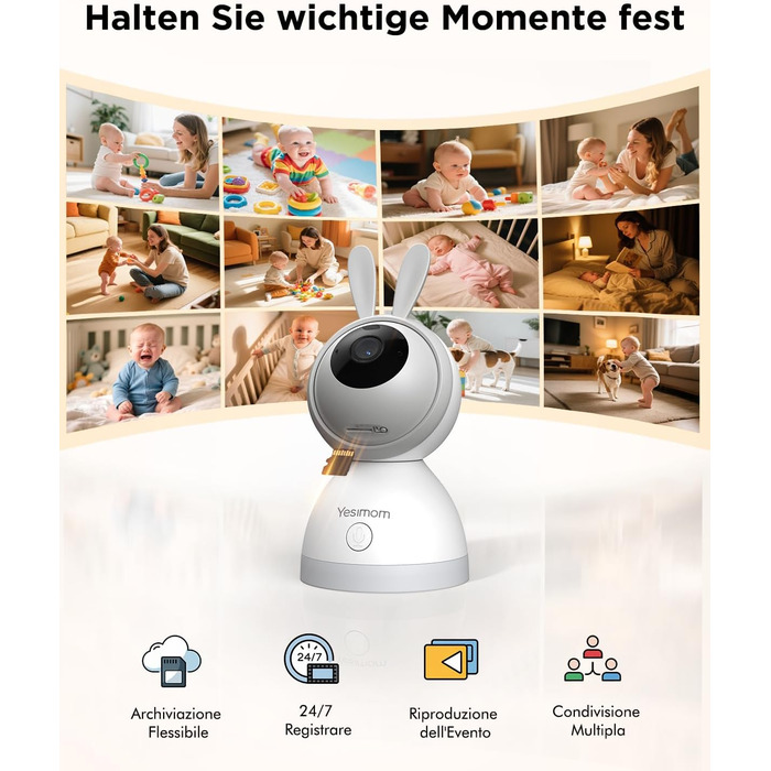 Відеоняня з камерою 1080P HD PTZ 360° та Wi-Fi: монітор для немовлят з додатком, нічним баченням, 4x Zoom, детекцією руху/звуку, двостороннім аудіо, автотрекінгом та сповіщеннями