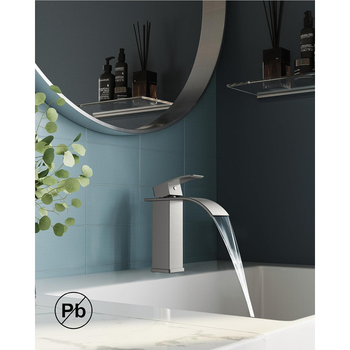 Змішувач для ванної кімнати Forious, водоспад, одноручний, хром, висота виливу 80 мм, економія води та енергії