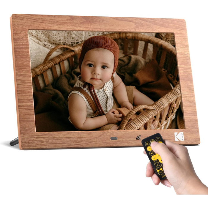 Цифровий фотоальбом KODAK 10 дюймів з пультом, без Wi-Fi, IPS-дисплей 1280x800, відтворення фото/відео/музики, USB/SD, дерев'яний корпус