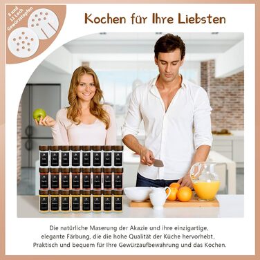 Набір скляних баночок для спецій з акціїйного дерева | 24 шт. з етикетками | Організатор для кухні | 120 мл