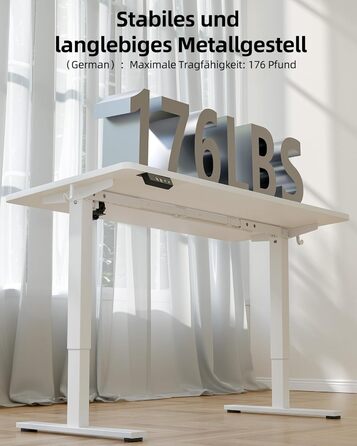 Електричний регульований стіл BEXEVUE 120x60 см, білий. Стіл для роботи, стоячи/сидячи з 2 функціями пам'яті. Комп'ютерний стіл