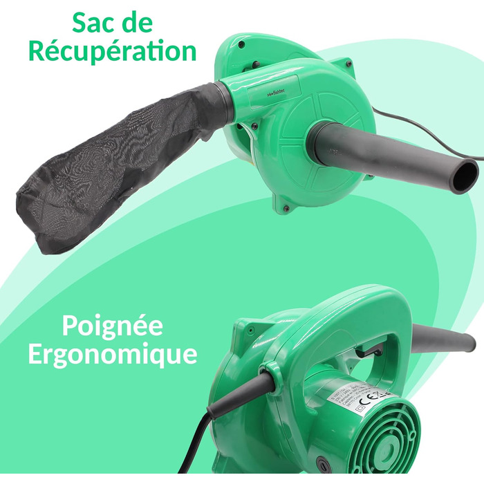 Електричний міні-листозбір Fishtec з функцією пилососа та мішком для збору листя - 500 Вт, 180 см, зелений