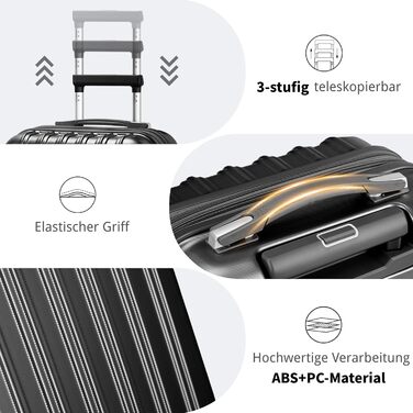 Набір валіз LALAHO 2 шт. з косметичкою, ABS+PC, телескопічний ручка, ручна поклажа, градієнтний дизайн (Чорний-2)