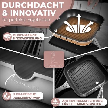 Сковорода-гриль NEU 28 см з виливом та знімним ручками, антипригарне покриття, PFOA-free, для індукції, жароміцна | сковорода з покриттям для грилю | сковорода для стейків (сіра)