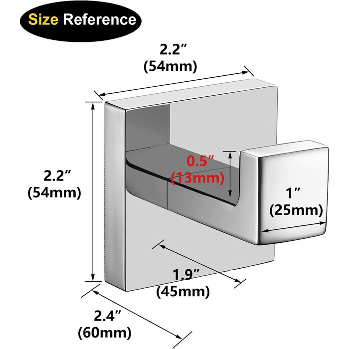 Гачки для рушників Nolima з нержавіючої сталі для ванної кімнати, стійкі до корозії, настінні, квадратні, для туалету і кухні, міцні, 2 шт. (полірований хром)